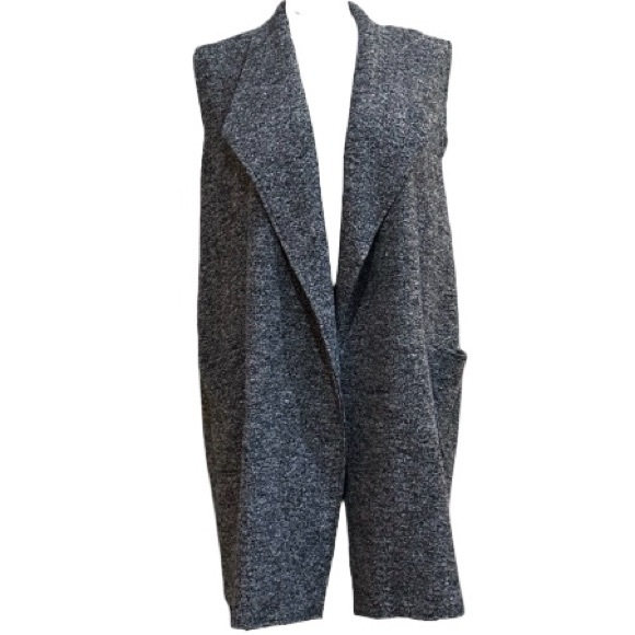Tahari Wool blend Charcoal Gray black Textured longline Vest pockets Sz 1X - Picture 5 of 15